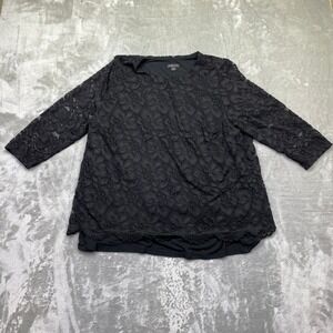 J.Jill Wearever Collection Black Lace Sheer Overlay 3/4 Sleeve Top XL Goth